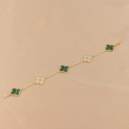 [Lora] CLOVER 5 MOTIF MALACHITE BRACELET COLLECTION