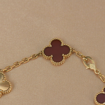 [LORA]CLOVER  5 MOTIFS CARNELIAN GOLD BRACELET