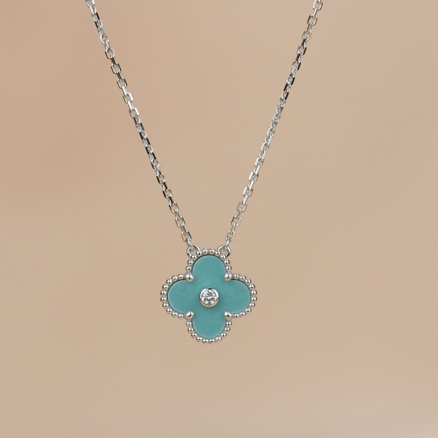 [LORA]CLOVER 15MM DIAMOND SVRES PORCELAIN  NECKLACE SILVER