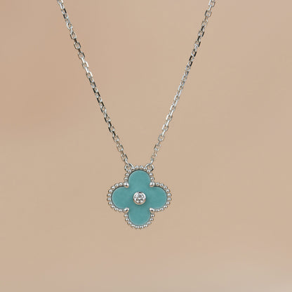 [LORA]CLOVER 15MM DIAMOND SVRES PORCELAIN  NECKLACE SILVER