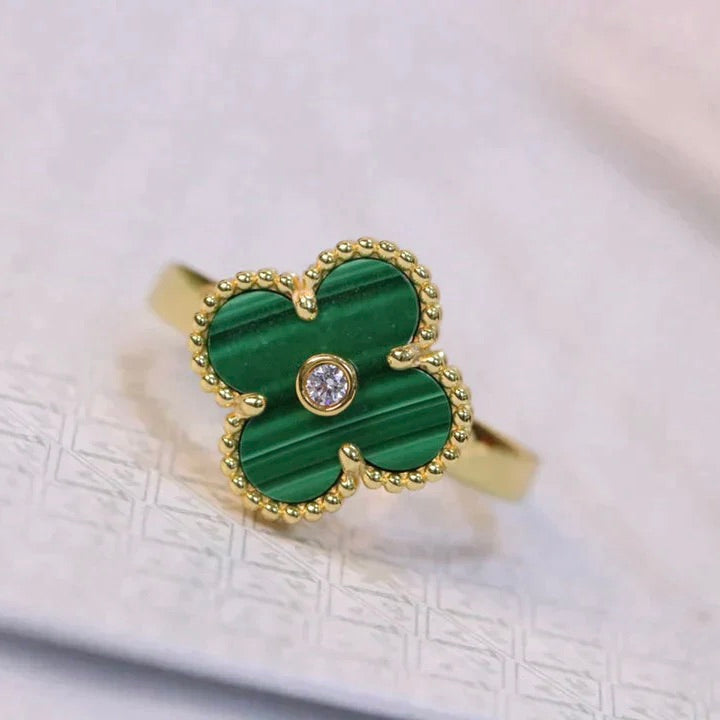 [LORA]CLOVER MALACHITE RING GOLD DIAMOND