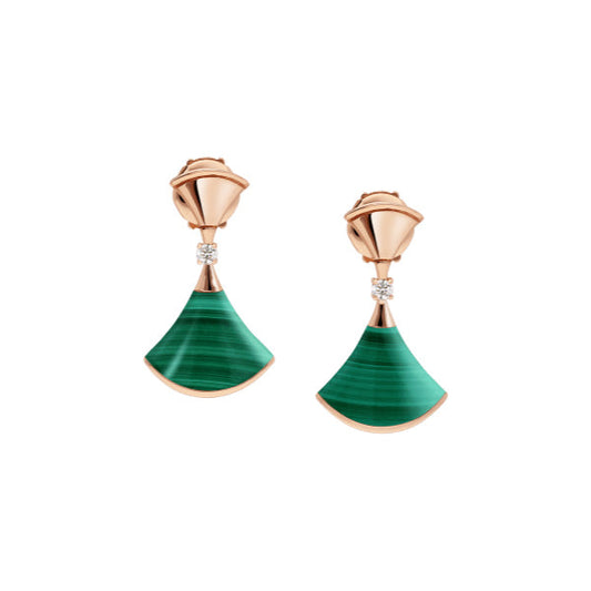 [LORA]DREAM MALACHITE PINK GOLD EARRINGS