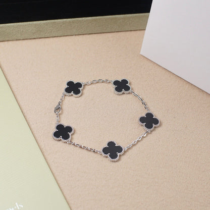 [LORA]CLOVER 5 MOTIF ONYXS  BRACELET SILVER