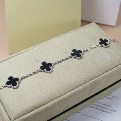 [LORA]CLOVER 5 MOTIF ONYXS  BRACELET SILVER
