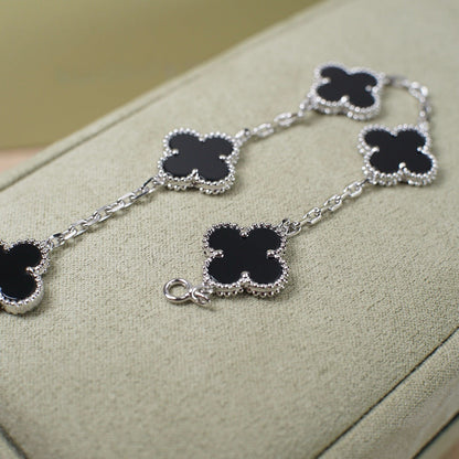 [LORA]CLOVER 5 MOTIF ONYXS  BRACELET SILVER