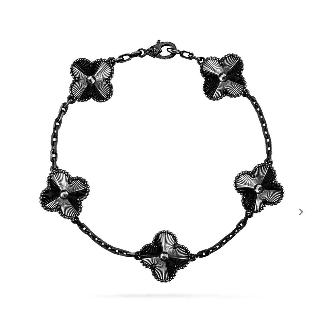 [Lora JEWELRY]CLOVER 5 MOTIF BLACK BRACELET