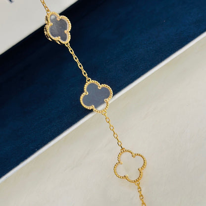 [LORA]CLOVER 5 MOTIF ROCK CRYSTAL PINK GOLD BRACELET