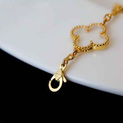 [LORA]CLOVER 5 MOTIF ROCK CRYSTAL PINK GOLD BRACELET