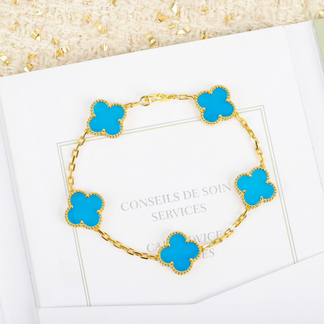[LORA]CLOVER 5 MOTIFS TURQUOISE BRACELET
