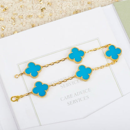 [LORA]CLOVER 5 MOTIFS TURQUOISE BRACELET