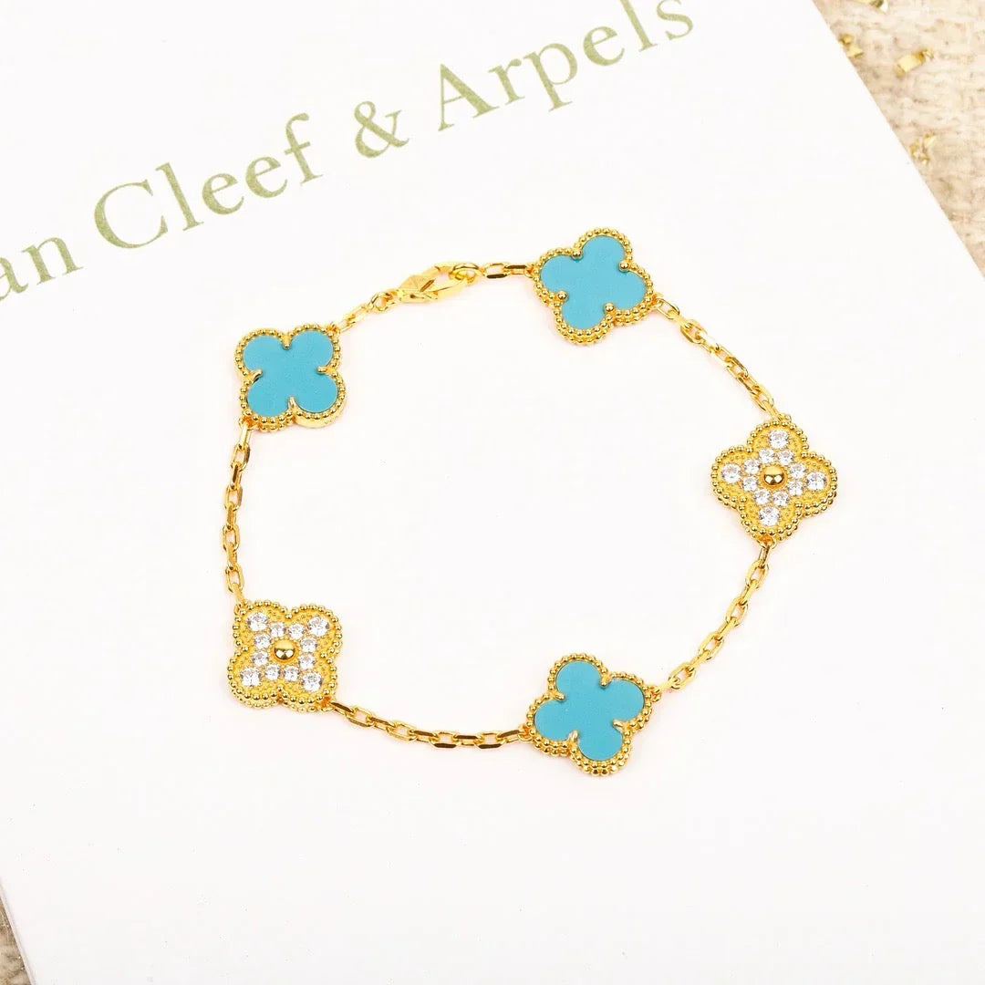 [Lora] CLOVER 5 MOTIF TURQUOISE BRACELET COLLECTION