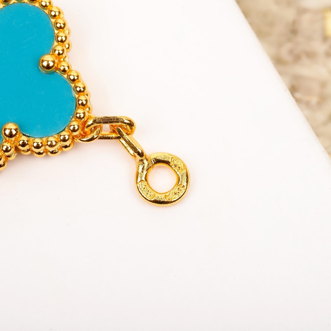 [LORA]CLOVER 5 MOTIF TURQUOISE DIAMOND GOLD BRACELET