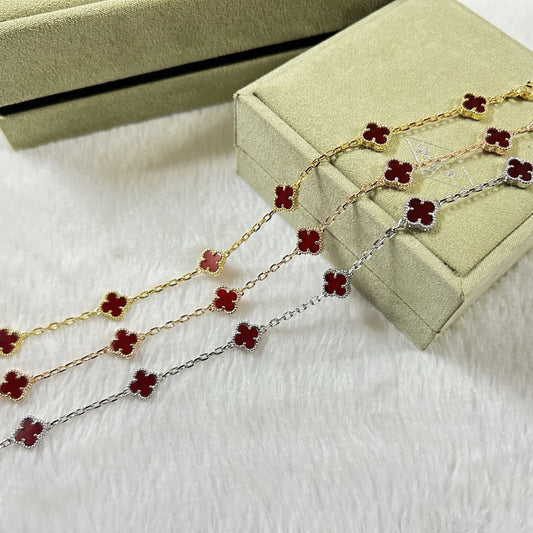 [LORA]CLOVER 6 MOTIF RED AGATE BRACELET