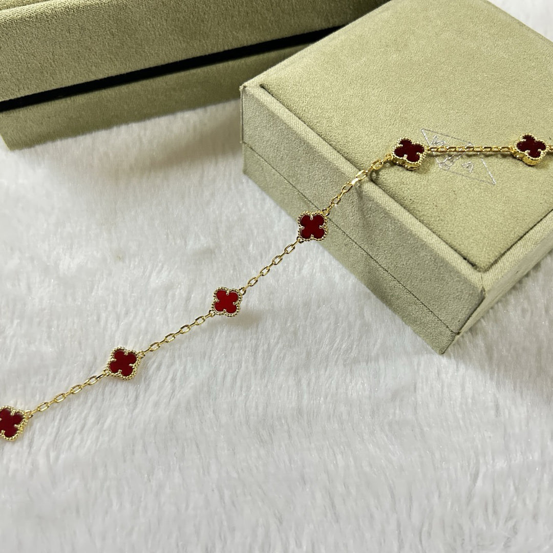 [LORA]CLOVER 6 MOTIF RED AGATE BRACELET