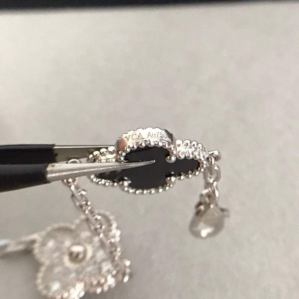 [LORA]CLOVER 5 MOTIF ONYXS DIAMOND BRACELET SILVER