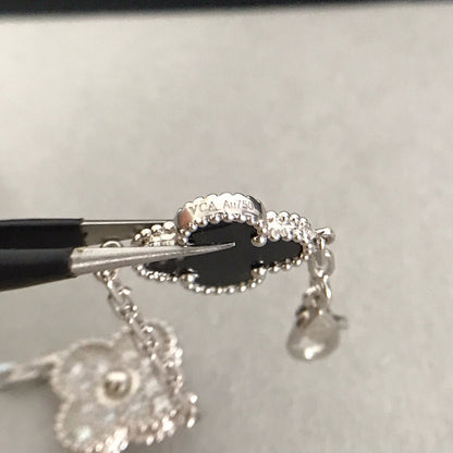 [LORA]CLOVER 5 MOTIF ONYXS DIAMOND BRACELET SILVER
