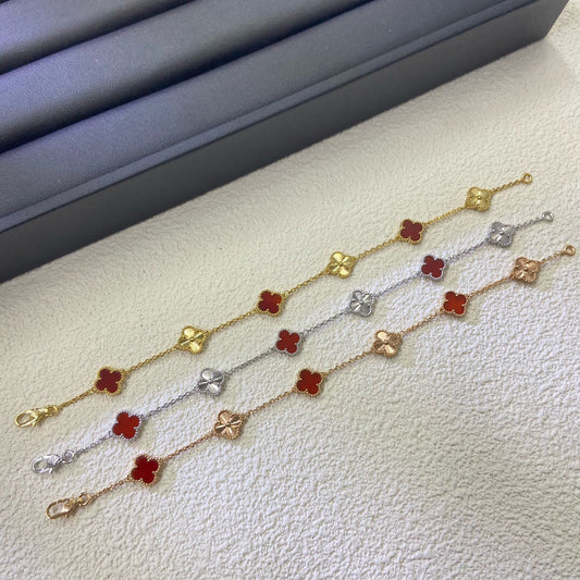 [LORA]CLOVER 6 MOTIF RED AGATE LASER BRACELET