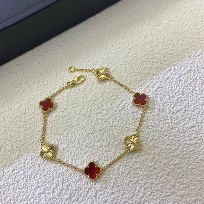 [LORA]CLOVER 6 MOTIF RED AGATE LASER BRACELET