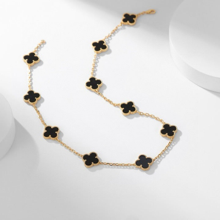 [LORA]CLOVER 10 MOTIFS ONYX NECKLACE