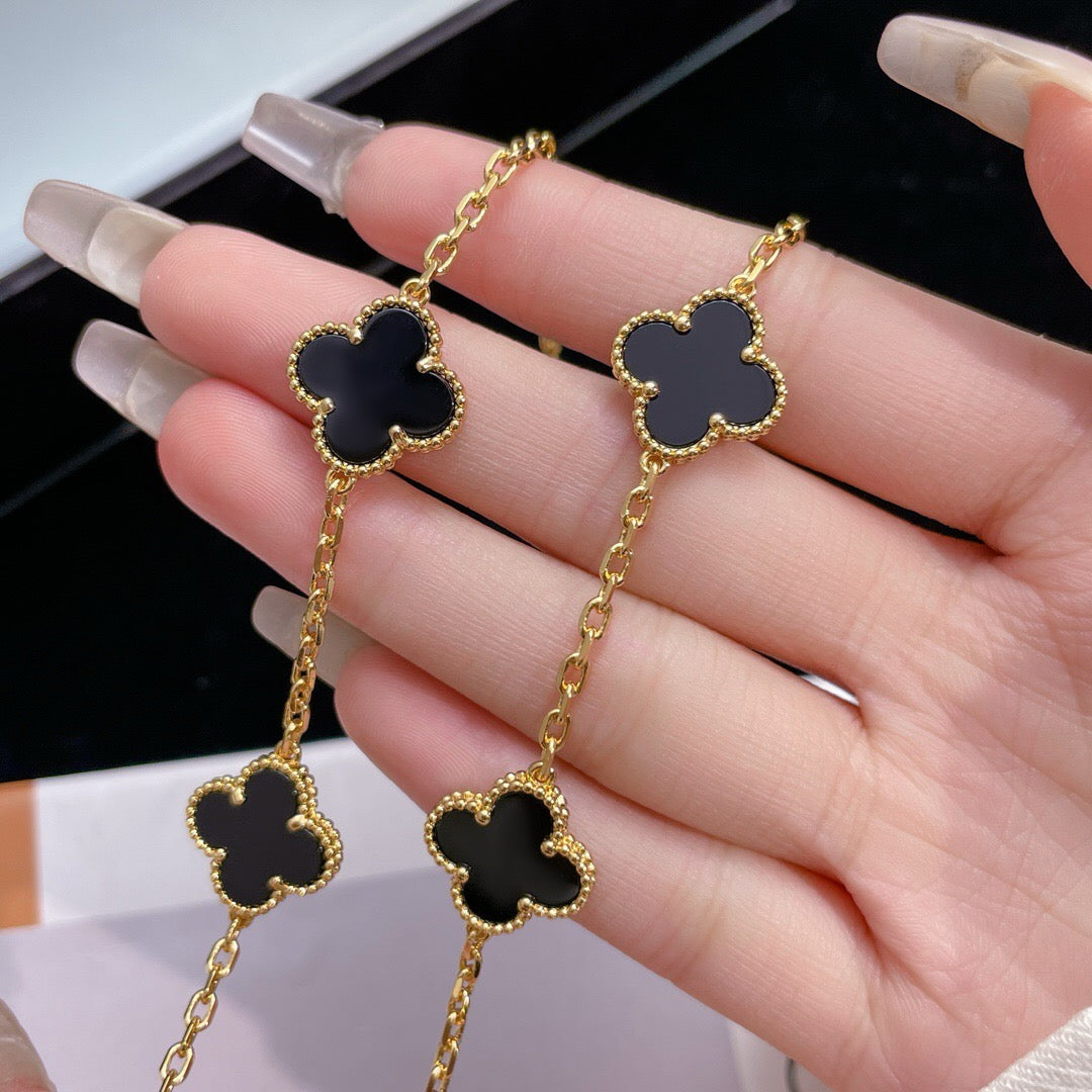 [Lora]CLOVER 10 MOTIFS ONYX NECKLACE