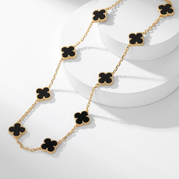 [LORA]CLOVER 10 MOTIFS ONYX NECKLACE