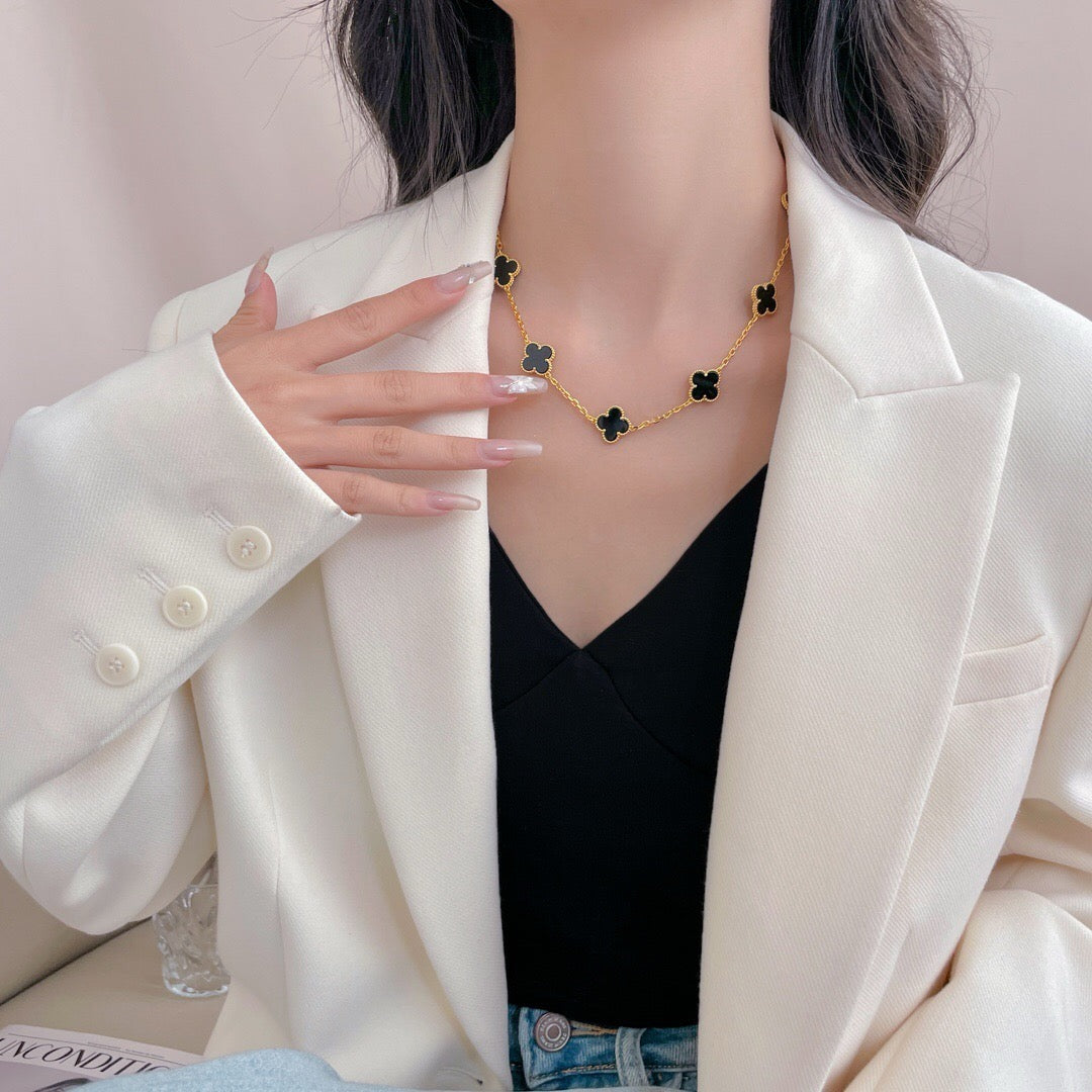 [LORA]CLOVER 10 MOTIFS ONYX NECKLACE