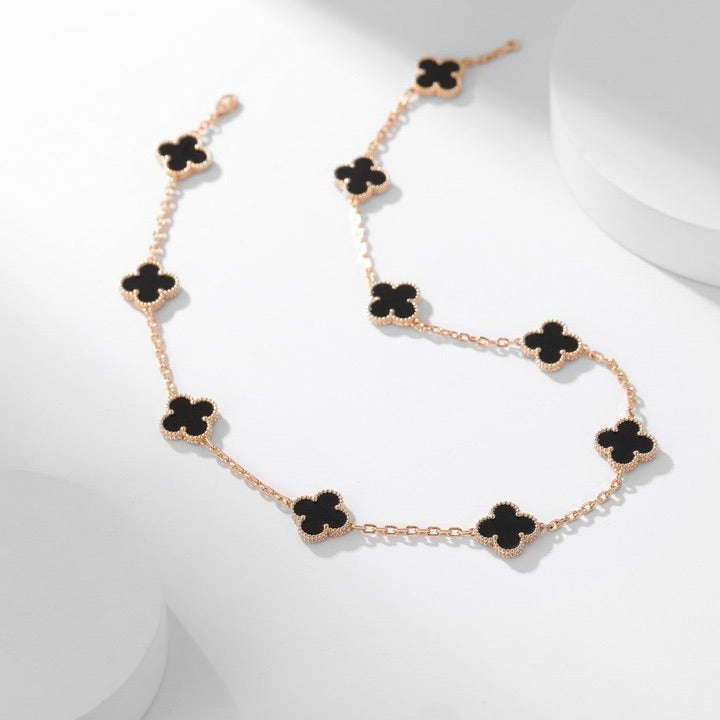 [LORA]CLOVER 10 MOTIFS ONYX NECKLACE