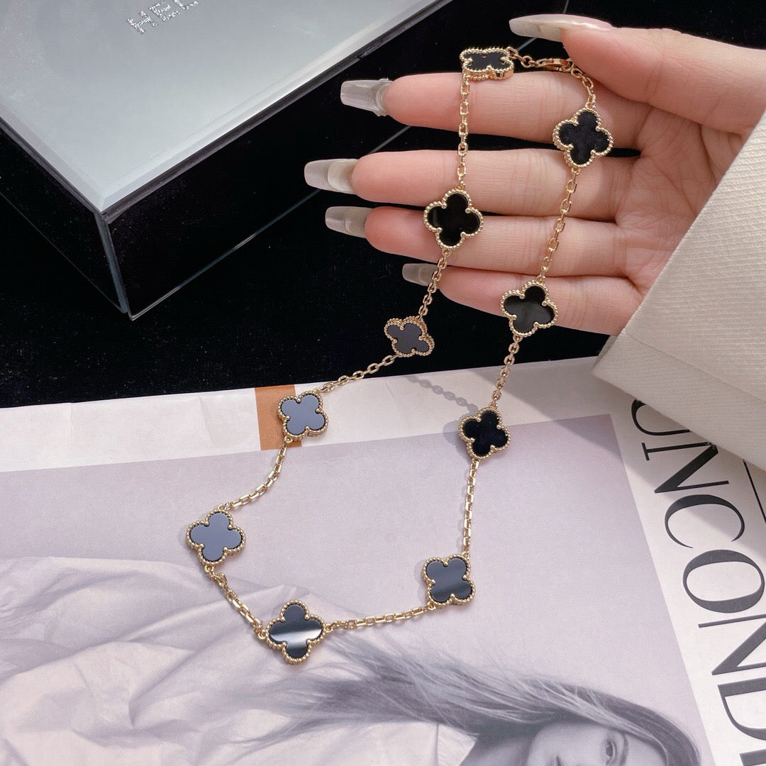 [Lora]CLOVER 10 MOTIFS ONYX NECKLACE