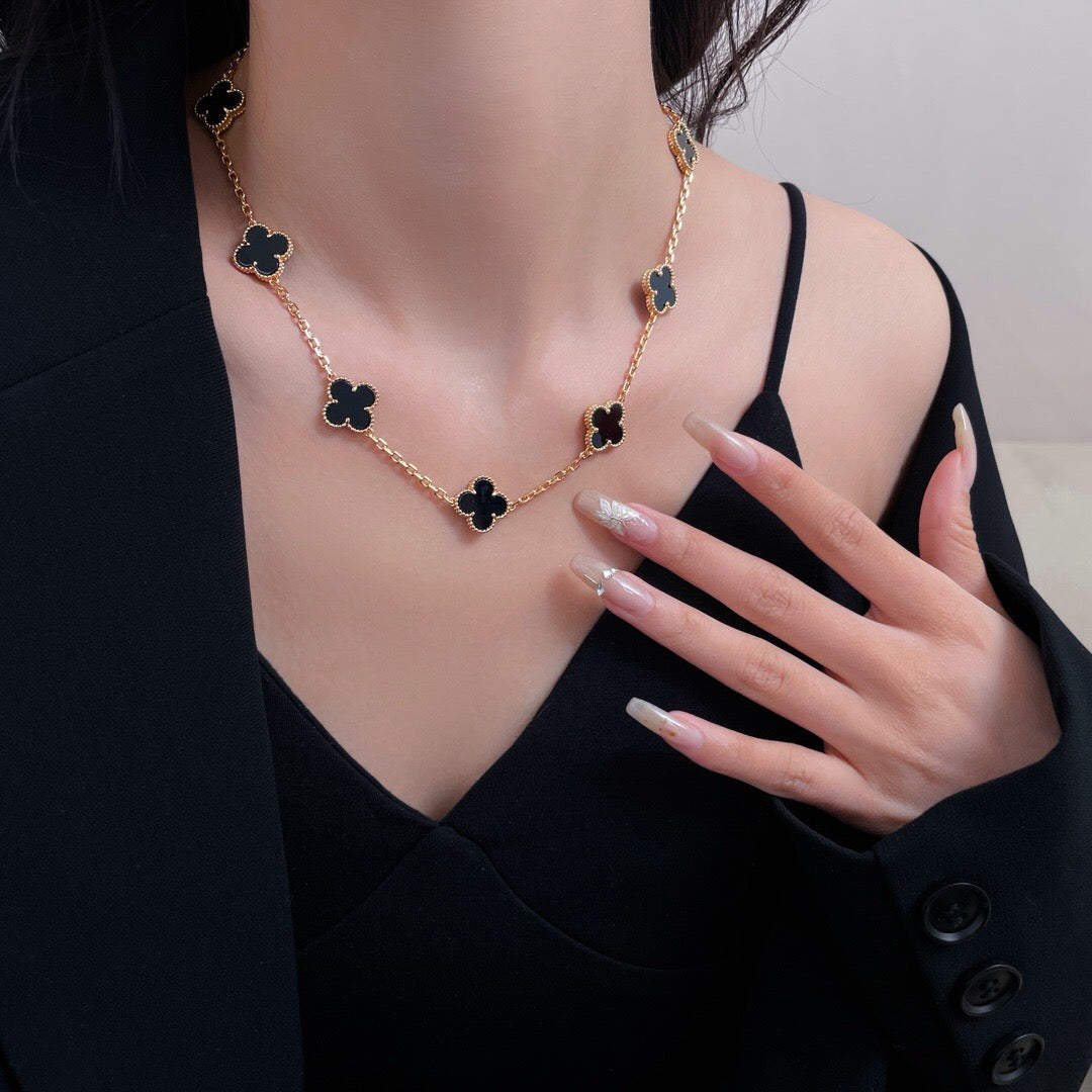 [Lora]CLOVER 10 MOTIFS ONYX NECKLACE