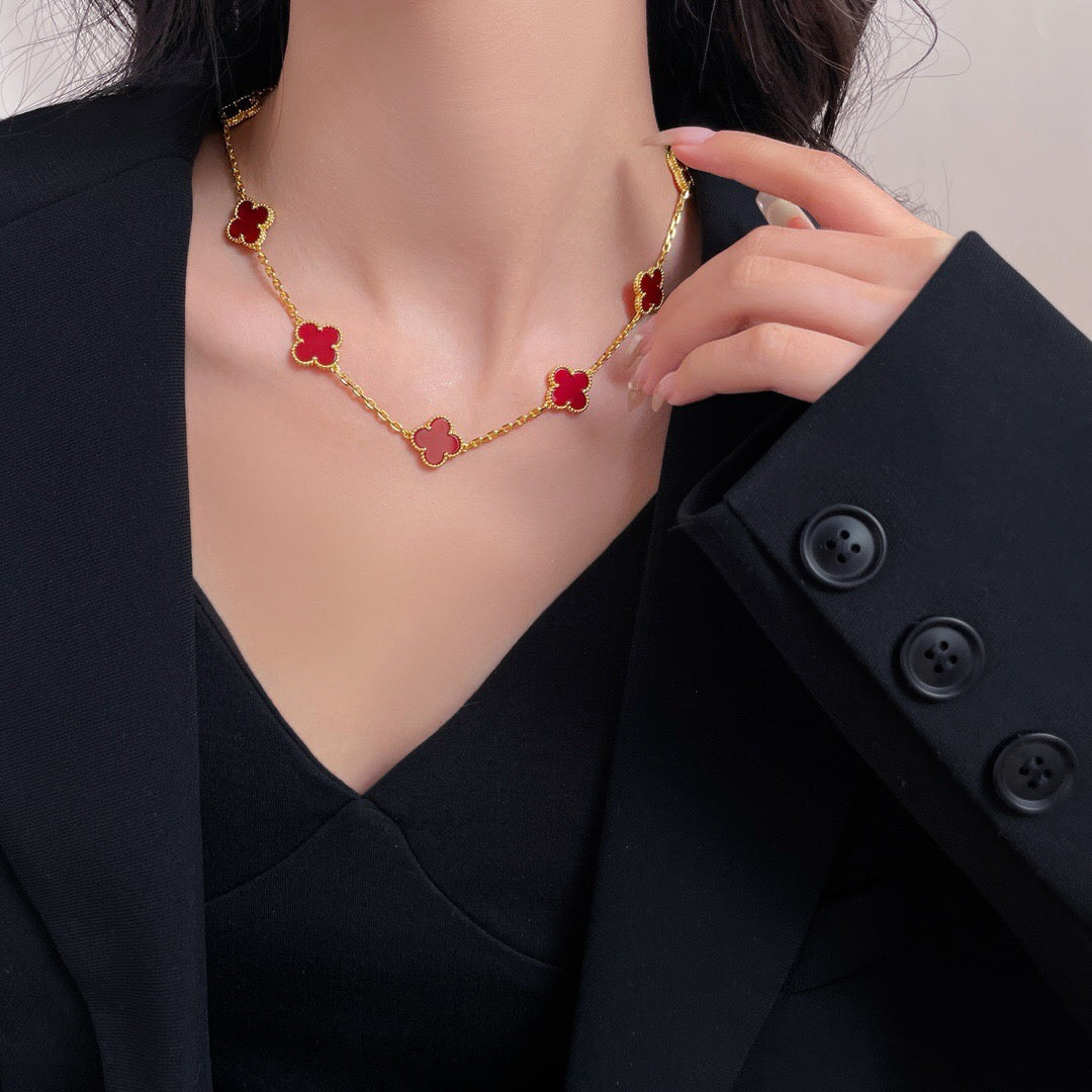 [Lora]CLOVER 10 MOTIFS CARNELIAN NECKLACE