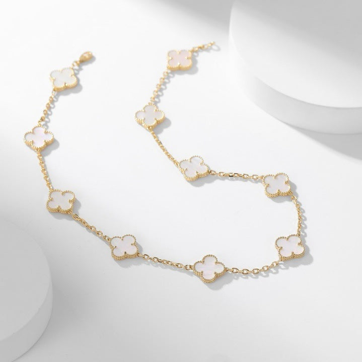 [LORA]CLOVER 10 MOTIFS WHITE MOTHER OF PEARL NECKLACE