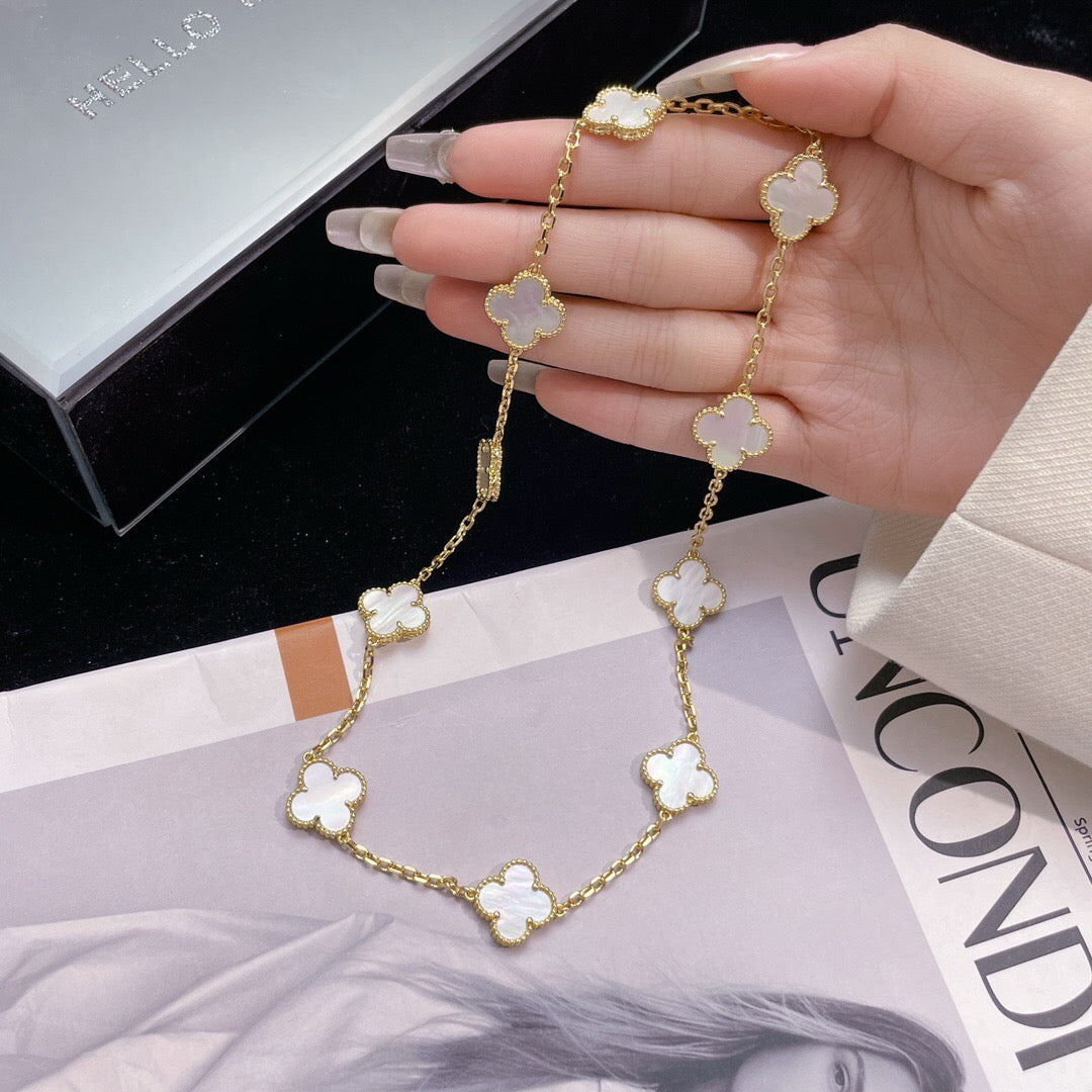 [LORA]CLOVER 10 MOTIFS WHITE MOTHER OF PEARL NECKLACE