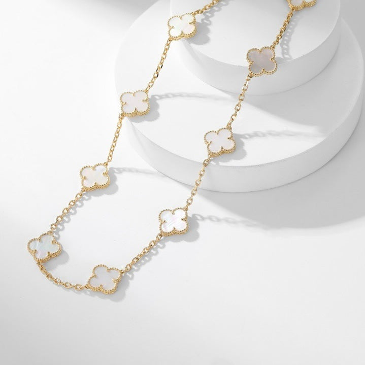 [LORA]CLOVER 10 MOTIFS WHITE MOTHER OF PEARL NECKLACE