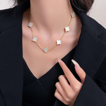 [LORA]CLOVER 10 MOTIFS WHITE MOTHER OF PEARL NECKLACE