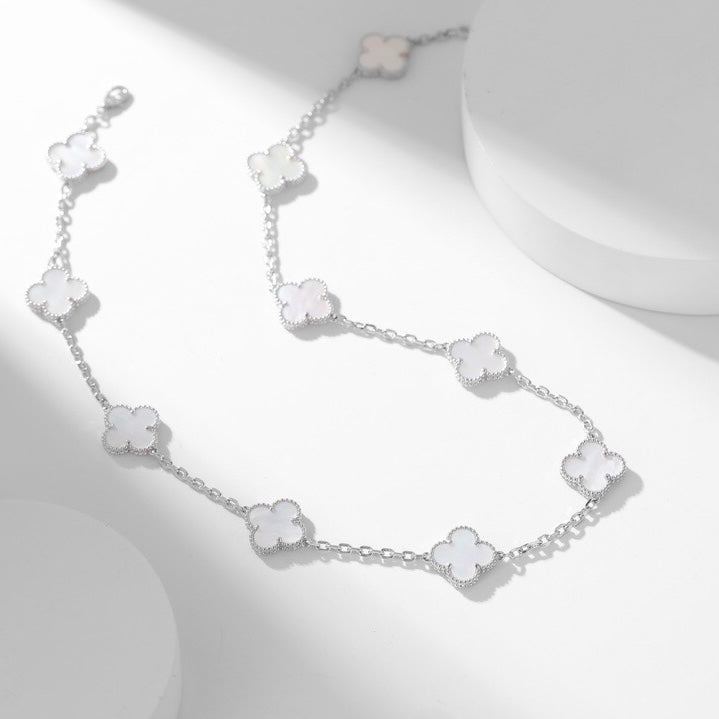 [LORA]CLOVER 10 MOTIFS WHITE MOTHER OF PEARL NECKLACE