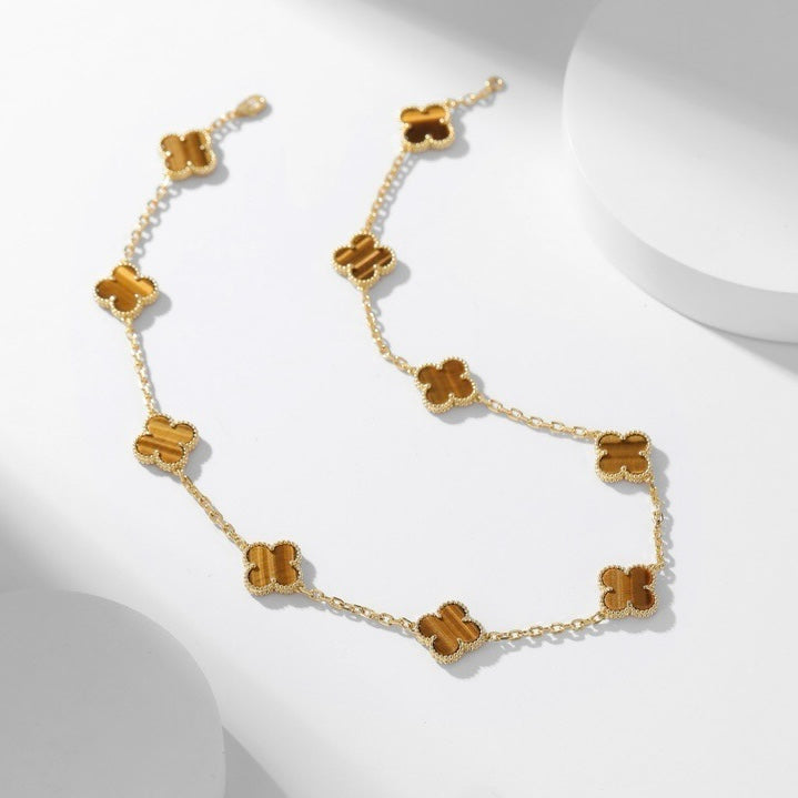 [LORA]CLOVER 10 MOTIFS TIGER EYE NECKLACE