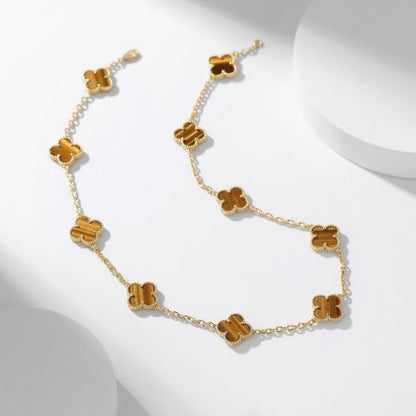 [LORA]CLOVER 10 MOTIFS TIGER EYE NECKLACE