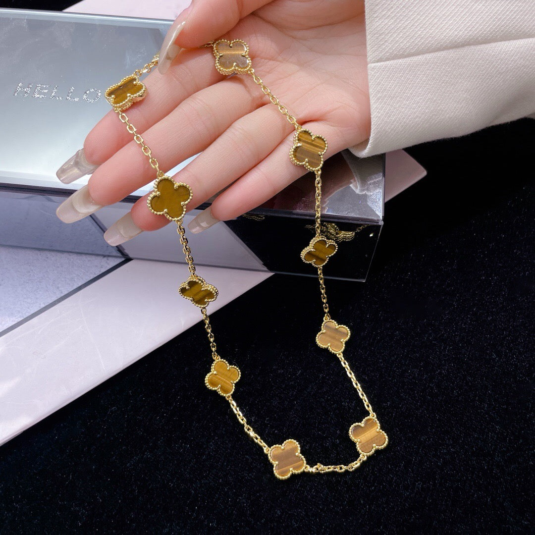 [Lora]CLOVER 10 MOTIFS TIGER EYE NECKLACE