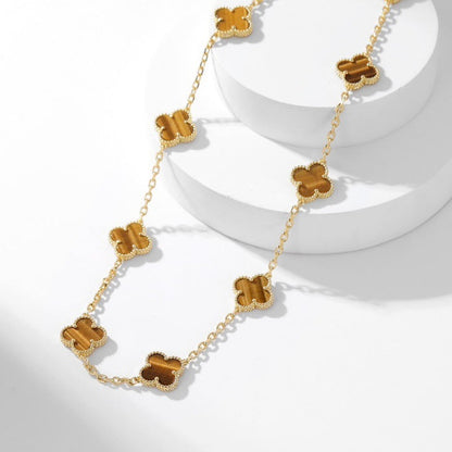 [LORA]CLOVER 10 MOTIFS TIGER EYE NECKLACE