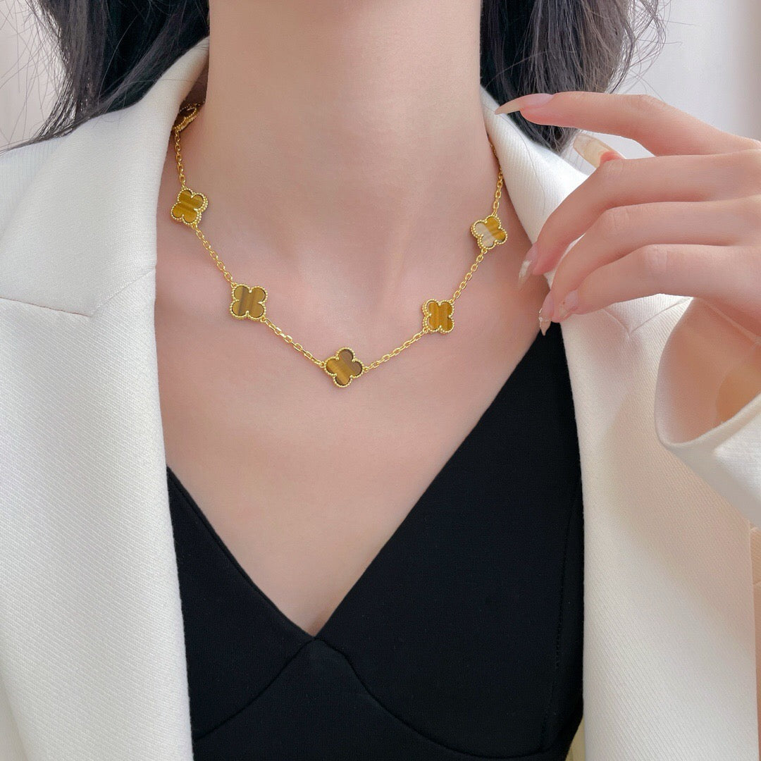 [LORA]CLOVER 10 MOTIFS TIGER EYE NECKLACE