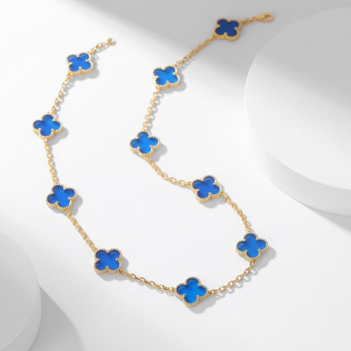 [Lora]CLOVER 10 MOTIFS BLUE AGATE NECKLACE