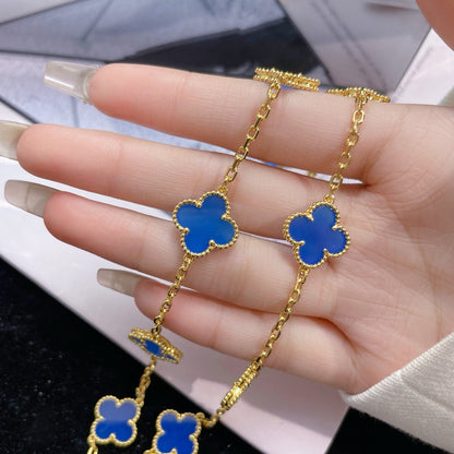 [Lora]CLOVER 10 MOTIFS BLUE AGATE NECKLACE
