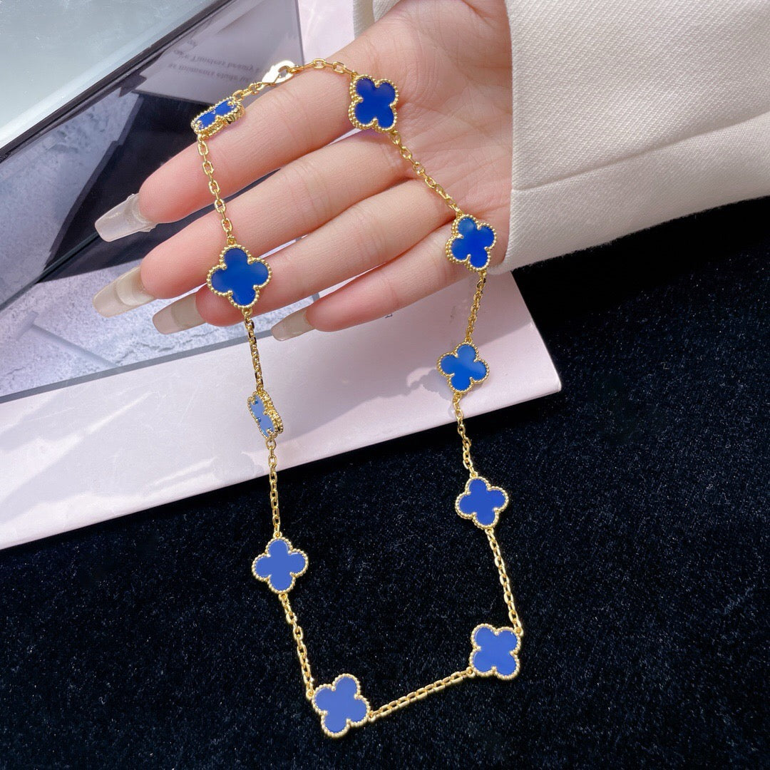 [Lora]CLOVER 10 MOTIFS BLUE AGATE NECKLACE