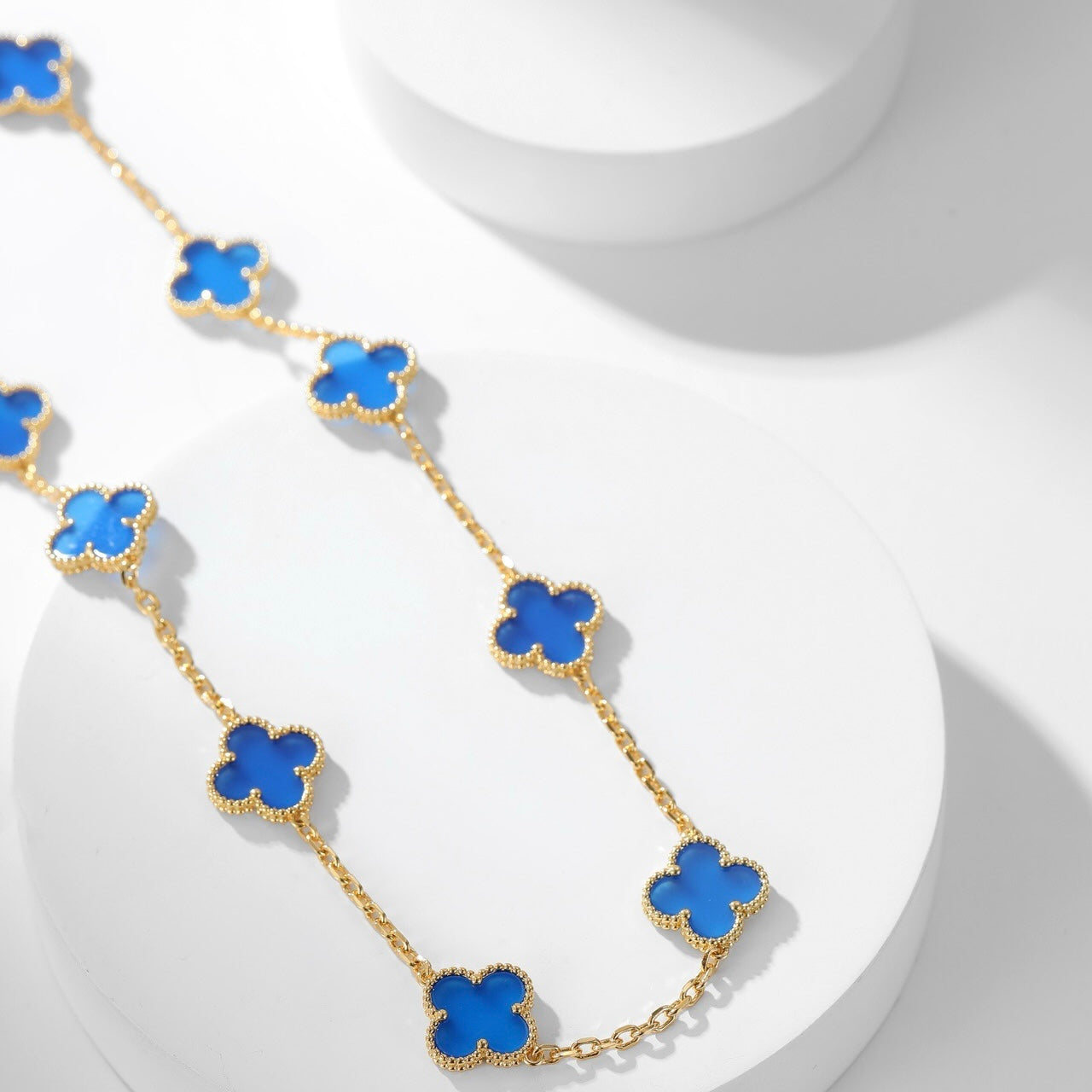 [Lora]CLOVER 10 MOTIFS BLUE AGATE NECKLACE