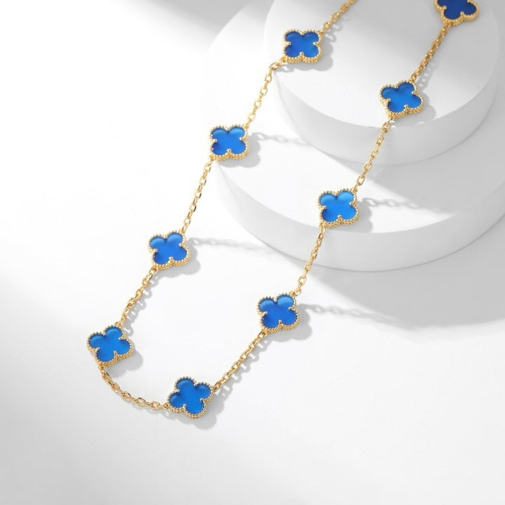 [Lora]CLOVER 10 MOTIFS BLUE AGATE NECKLACE