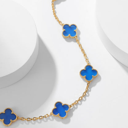 [Lora]CLOVER 10 MOTIFS BLUE AGATE NECKLACE