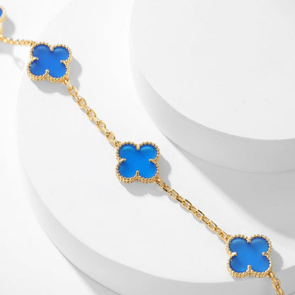 [Lora]CLOVER 10 MOTIFS BLUE AGATE NECKLACE