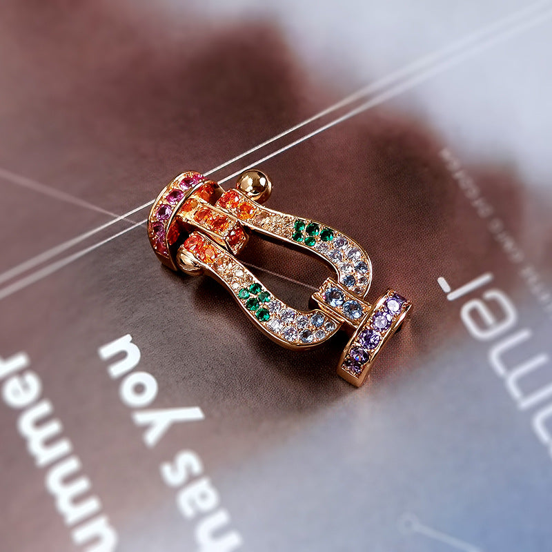 [LORA]FORC LARGE HORSESHOE  COLORED DIAMOND BRACELET SILVER