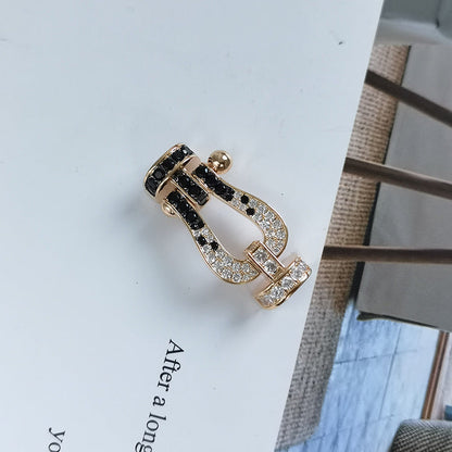[LORA]FORCE LARGE HORSESHOE BLACK WHITE DIAMOND BRACELET ROSE GOLD