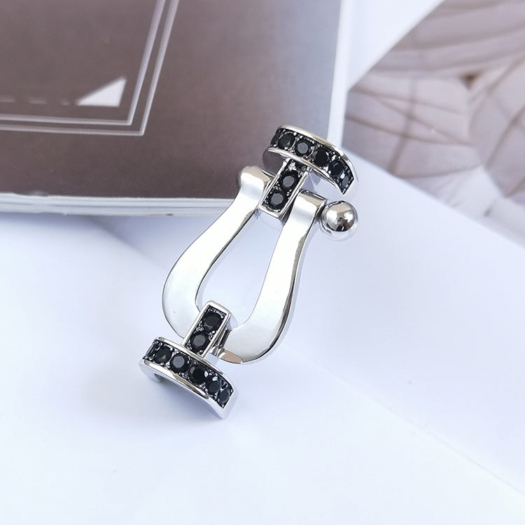 [LORA]FORCE LARGE HORSESHOE BLACK DIAMOND BRACELET SILVER